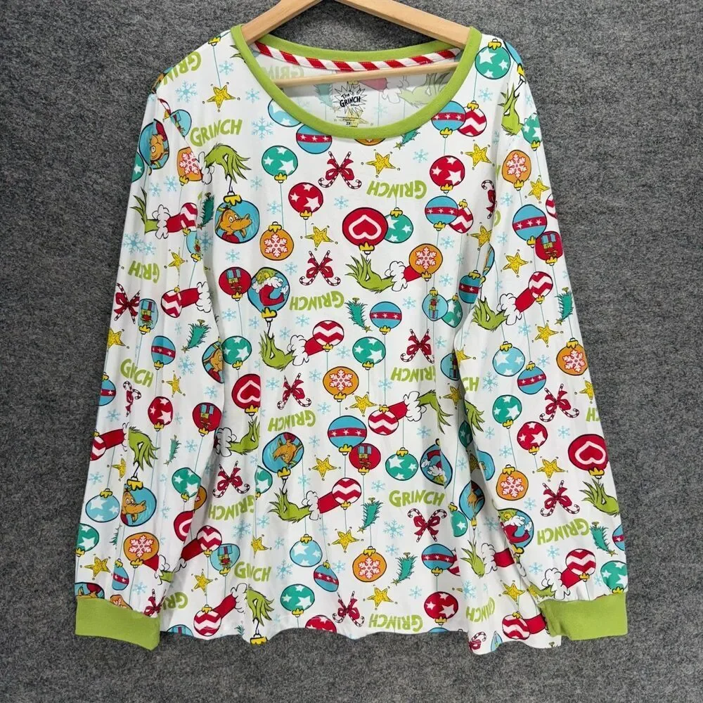 The Grinch Sleepshirt Women 2X Plus White Christmas Bauble Print Long Sleeve - Picture 1 of 7